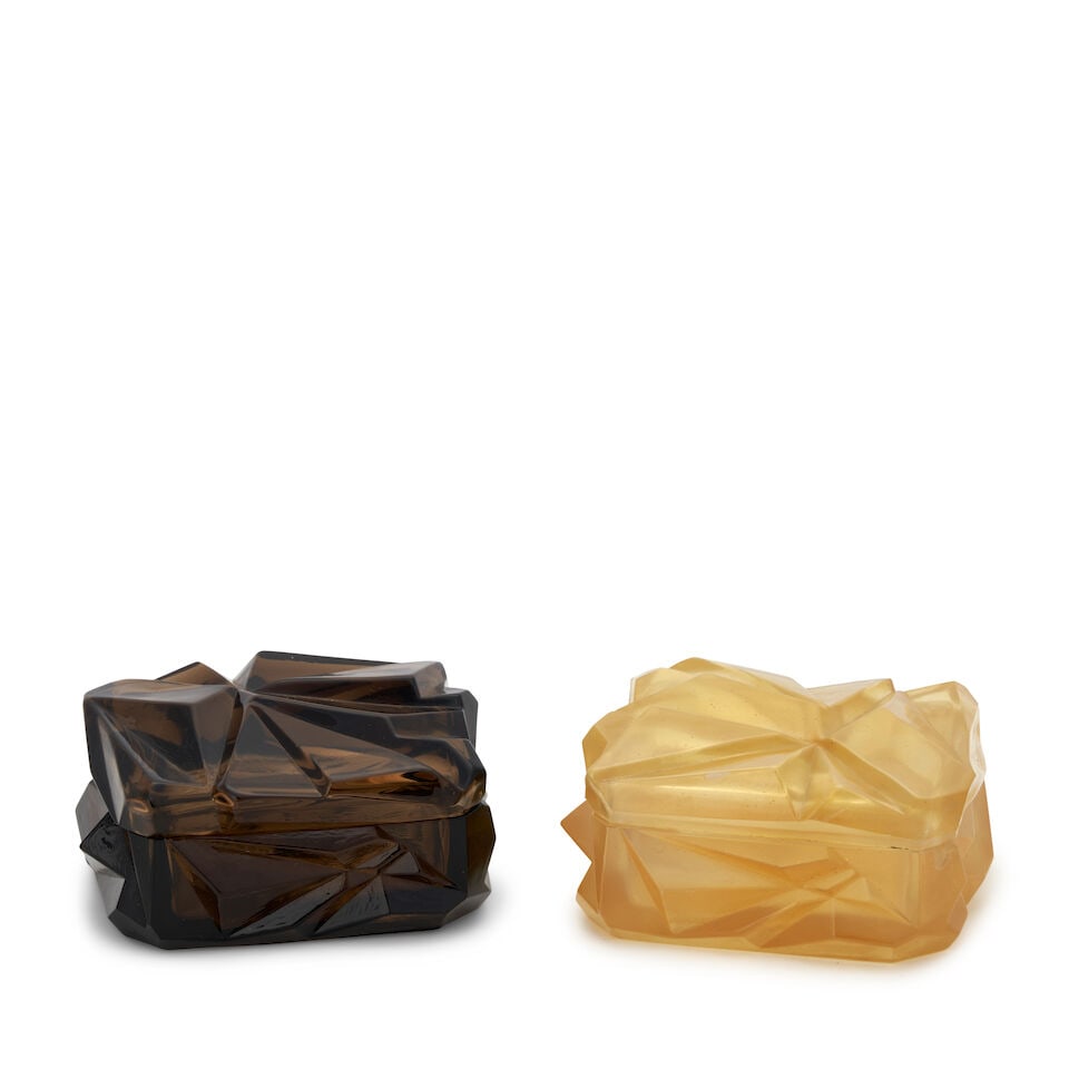 TWO REUBEN HALEY (1872-1933) FOR CONSOLIDATED LAMP AND GLASS CO. 'RUBA ROMBIC' CIGARETTE BOXES C... (1 of 4)
