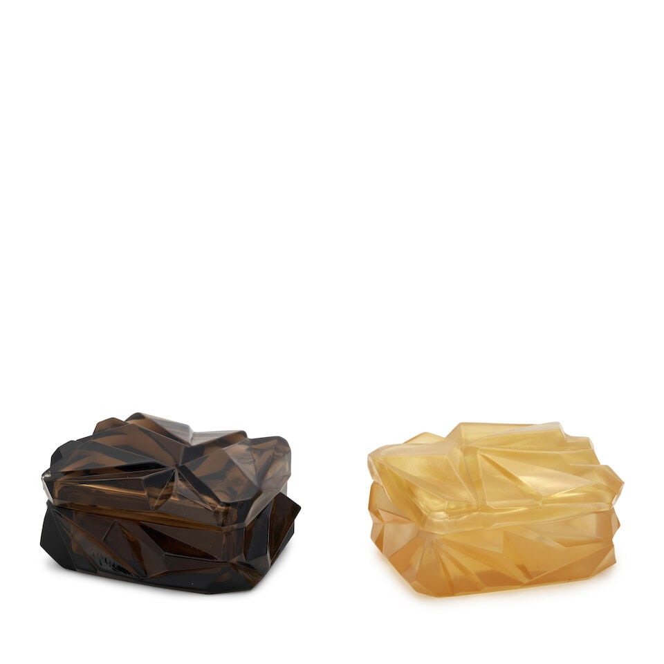 TWO REUBEN HALEY (1872-1933) FOR CONSOLIDATED LAMP AND GLASS CO. 'RUBA ROMBIC' CIGARETTE BOXES C... - 4