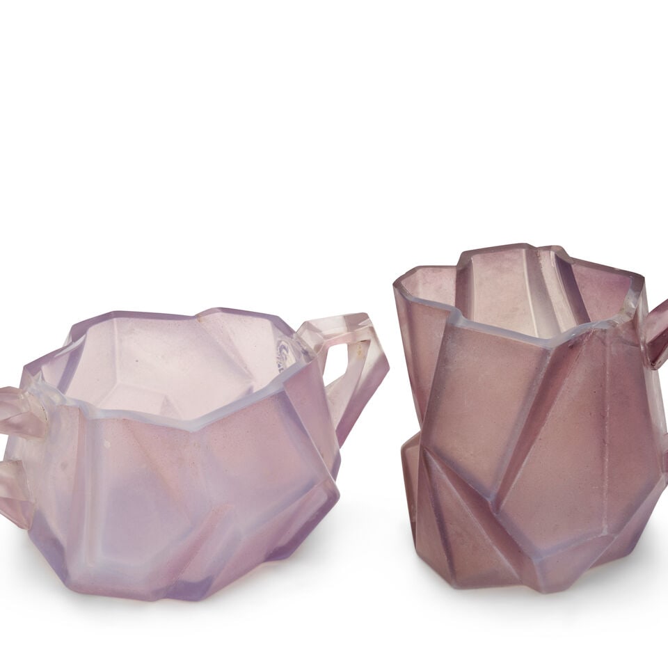 REUBEN HALEY (1872-1933) FOR CONSOLIDATED LAMP AND GLASS CO. 'RUBA ROMBIC' SUGAR AND CREAMER Cor... - 5