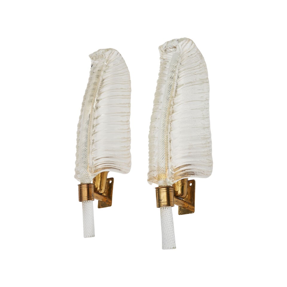 PAIR OF BAROVIER & TOSO FEATHER-FORM SCONCES Murano, Italy, circa 1940, gold aventurine glass, l... - 3