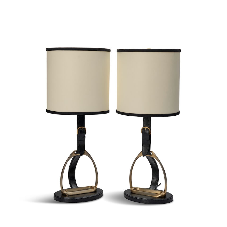 PAIR OF LONGCHAMP 'EQUESTRIAN STIRRUP AND BUCKLE' TABLE LAMPS IN THE STYLE OF HERMES France, cir... (1 of 2)
