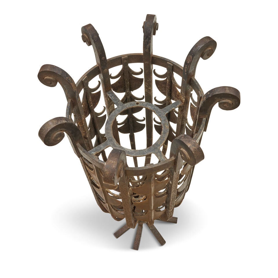 FRENCH HAND-WROUGHT IRON BRAZIER circa 1940, unmarked, ht. 38, top dia. 19 1/2 in. - 2