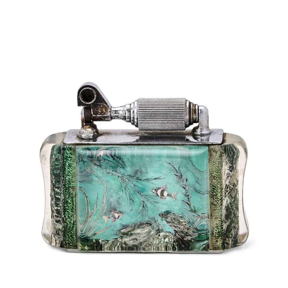 C.J.M. WHINNEY FOR MCMURDO AQUARIUM TABLE LIGHTER England, circa 1950, hand-carved and reverse i... - 3