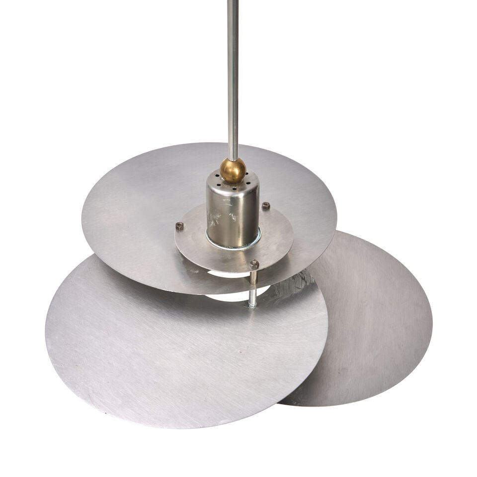 PENDANT LIGHT ATTRIBUTED TO RENE HERBST probably France, circa 1940, steel, aluminum, brass, sin... - 2
