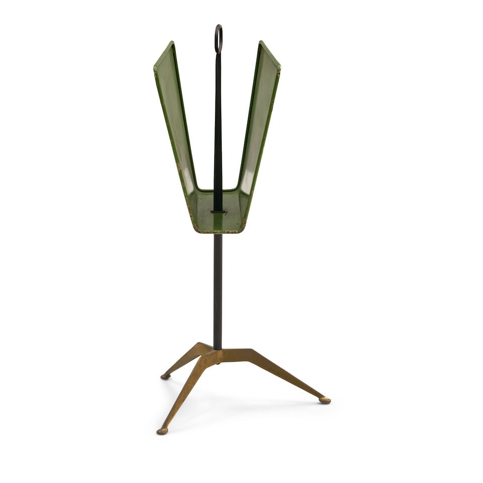 PIERO FORNASETTI (1913-1988) 'GRAVURE' MAGAZINE STAND Italy, early 1960s, brass, enameled iron, ... - 2