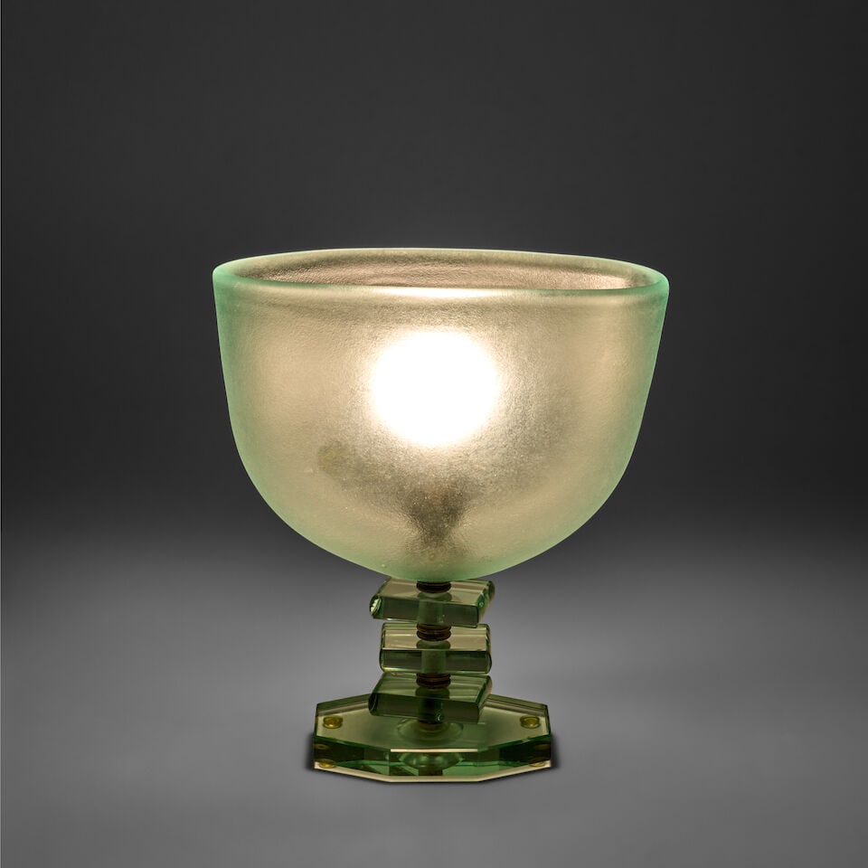 CORROSO GLASS TABLE LAMP Murano, Italy, circa 1950, Corroso and tinted glass, patinated metal, s... - 2