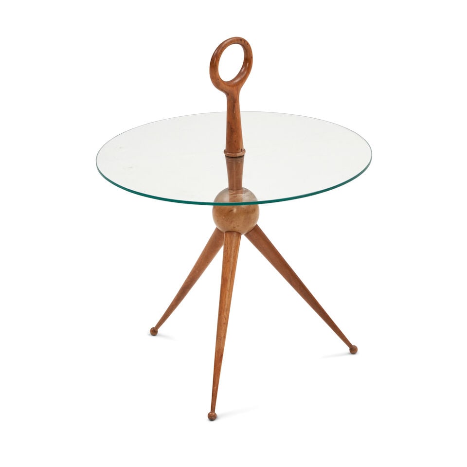 CESARE LACCA (BORN 1929) SIDE TABLE Italy, circa 1950, lacquered mahogany, glass, impressed stam... (1 of 2)