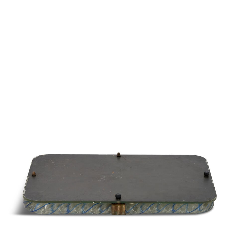 VENINI BLUE SWIRL GLASS MIRRORED TRAY Murano, Italy, circa 1940, glass, mirror glass, brass, rub... - 2