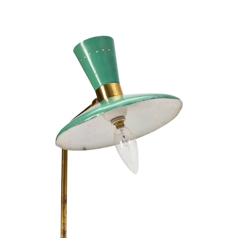 MID-CENTURY MODERN DESK LAMP Italy, circa 1950, enameled aluminum, lacquered brass, one candelab... - 2
