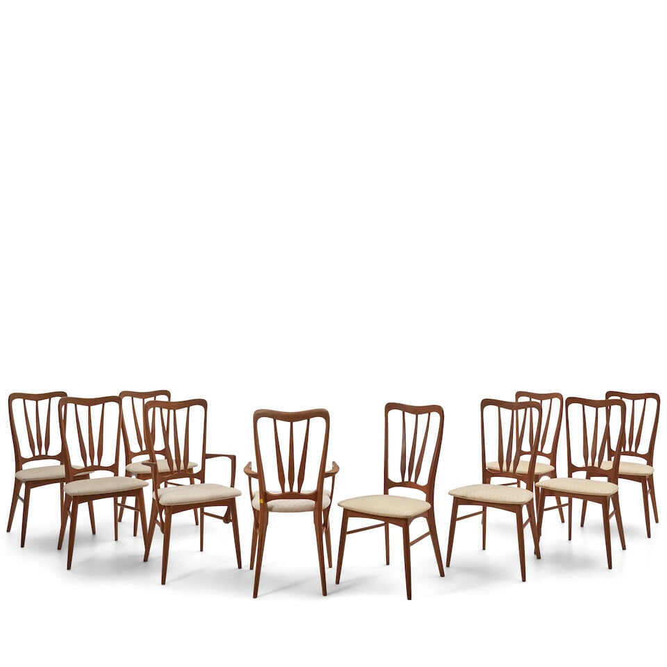 TEN NIELS KOEFOED (1929-2018) FOR KOEFOED HORNSLET 'INGRID' DINING CHAIRS Denmark, circa 1965, t... - 2