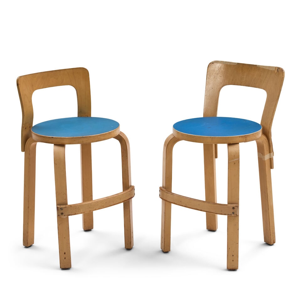 PAIR OF ALVAR AALTO (1898-1976) FOR ARTEK K65 CHAIRS Finland, mid-20th century, lacquered and en... (1 of 3)