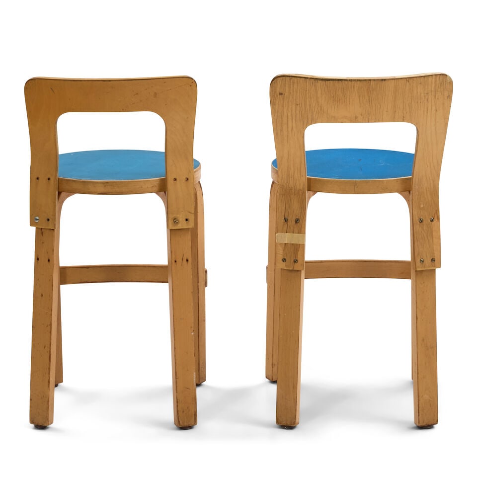 PAIR OF ALVAR AALTO (1898-1976) FOR ARTEK K65 CHAIRS Finland, mid-20th century, lacquered and en... - 2
