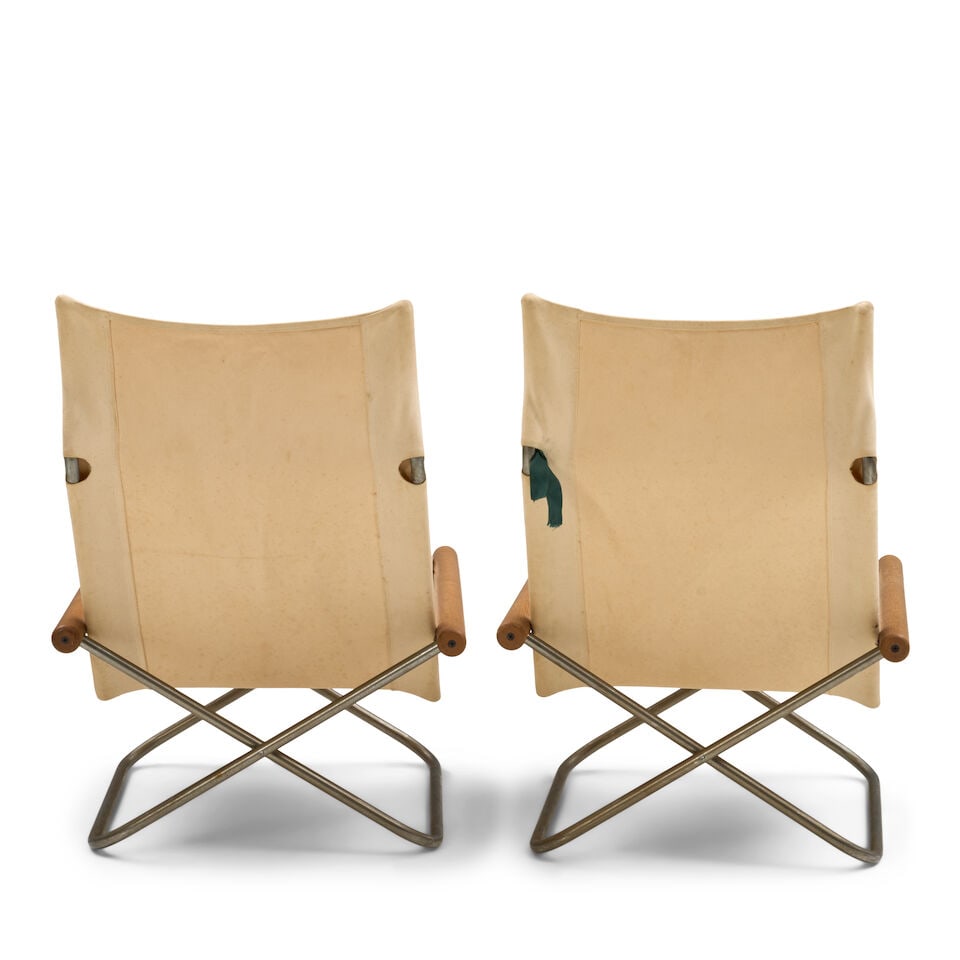 PAIR OF TAKESHI NII (1920-2007) 'NYCHAIR X' FOLDING CHAIRS Japan, circa 1975, canvas fabric, chr... - 2