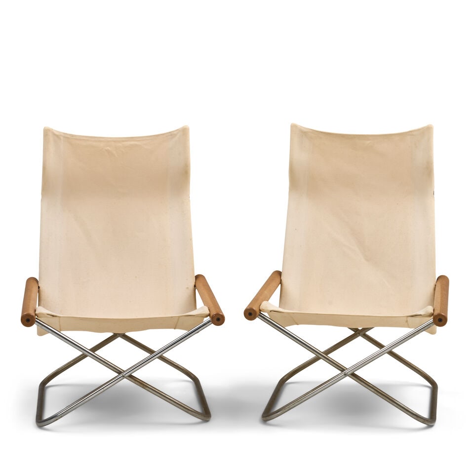 PAIR OF TAKESHI NII (1920-2007) 'NYCHAIR X' FOLDING CHAIRS Japan, circa 1975, canvas fabric, chr... - 3