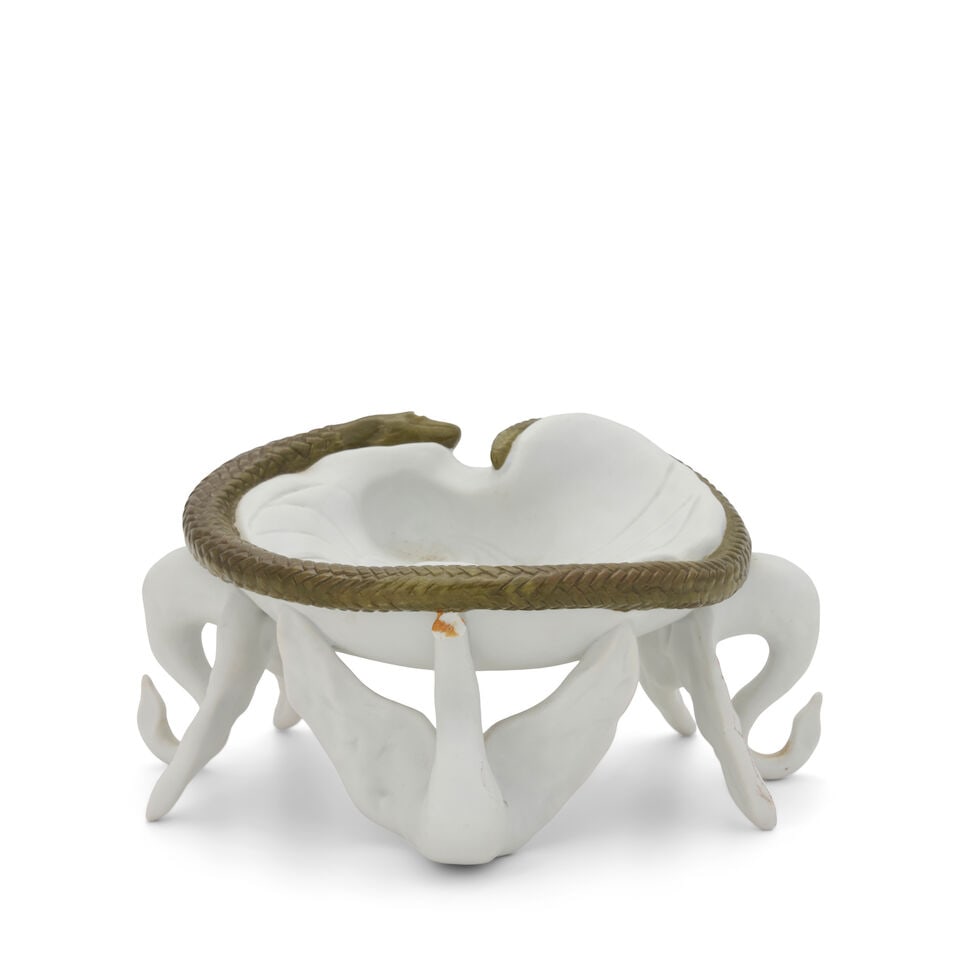 SALVADOR DALI (1904-1989) FOR AIR INDIA SWAN/ELEPHANT ASHTRAY Limoges, France, designed 1967, pa...: SALVADOR DALI (1904-1989) FOR AIR INDIA SWAN/ELEPHANT ASHTRAY Limoges, France, designed 1967, parcel-glazed porcelain, decorated by Jules Teissonniere, number 79 in an edition of at least 684, molded 