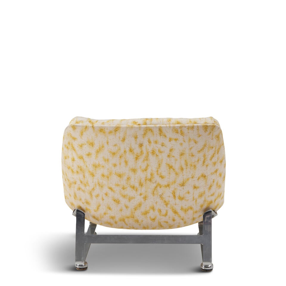 MILO BAUGHMAN-STYLE SCOOP LOUNGE CHAIR circa 1970, upholstery, chromed steel, unmarked, ht. 27 1... - 2
