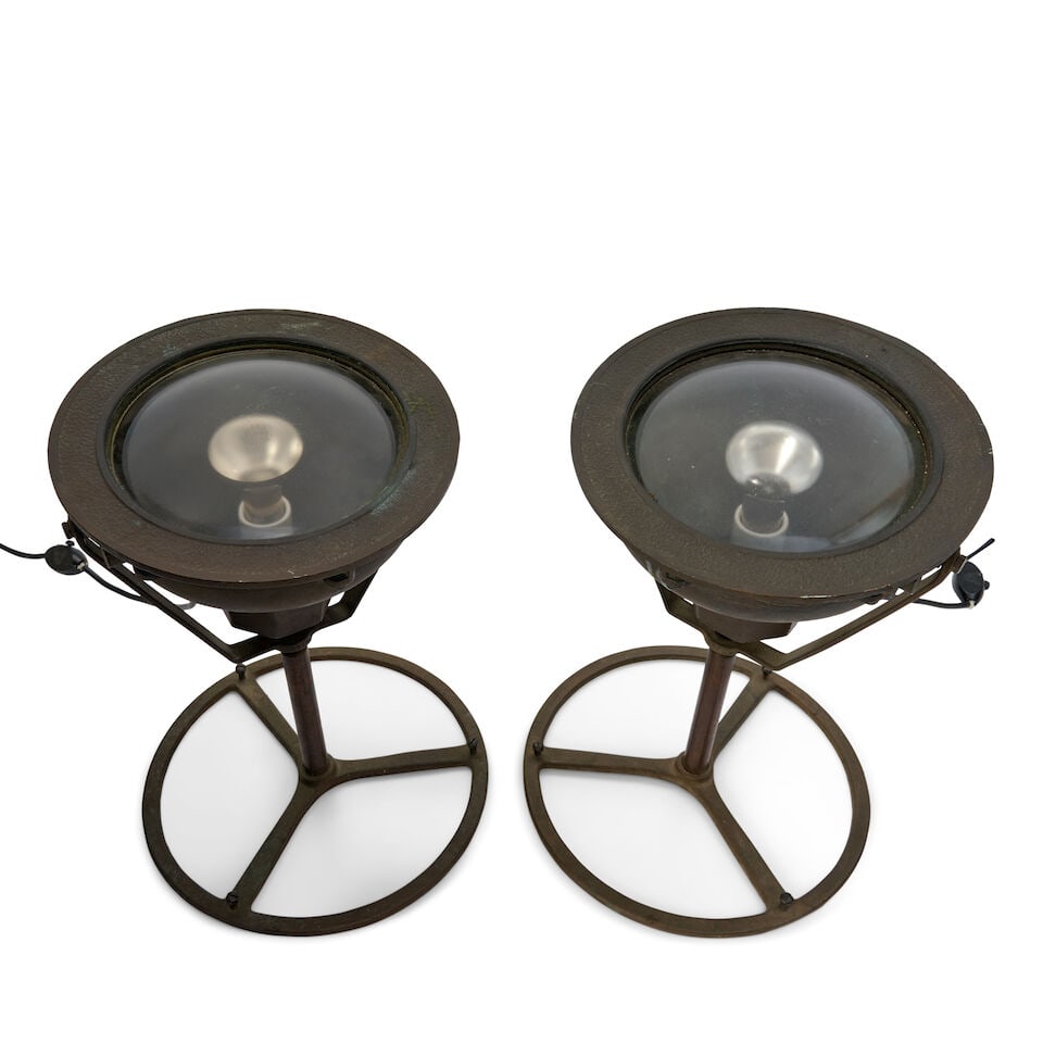PAIR OF KIM MANUFACTURING CO. INDUSTRIAL LAMPS El Monte, California, circa 1960, bronze, glass, ... - 2