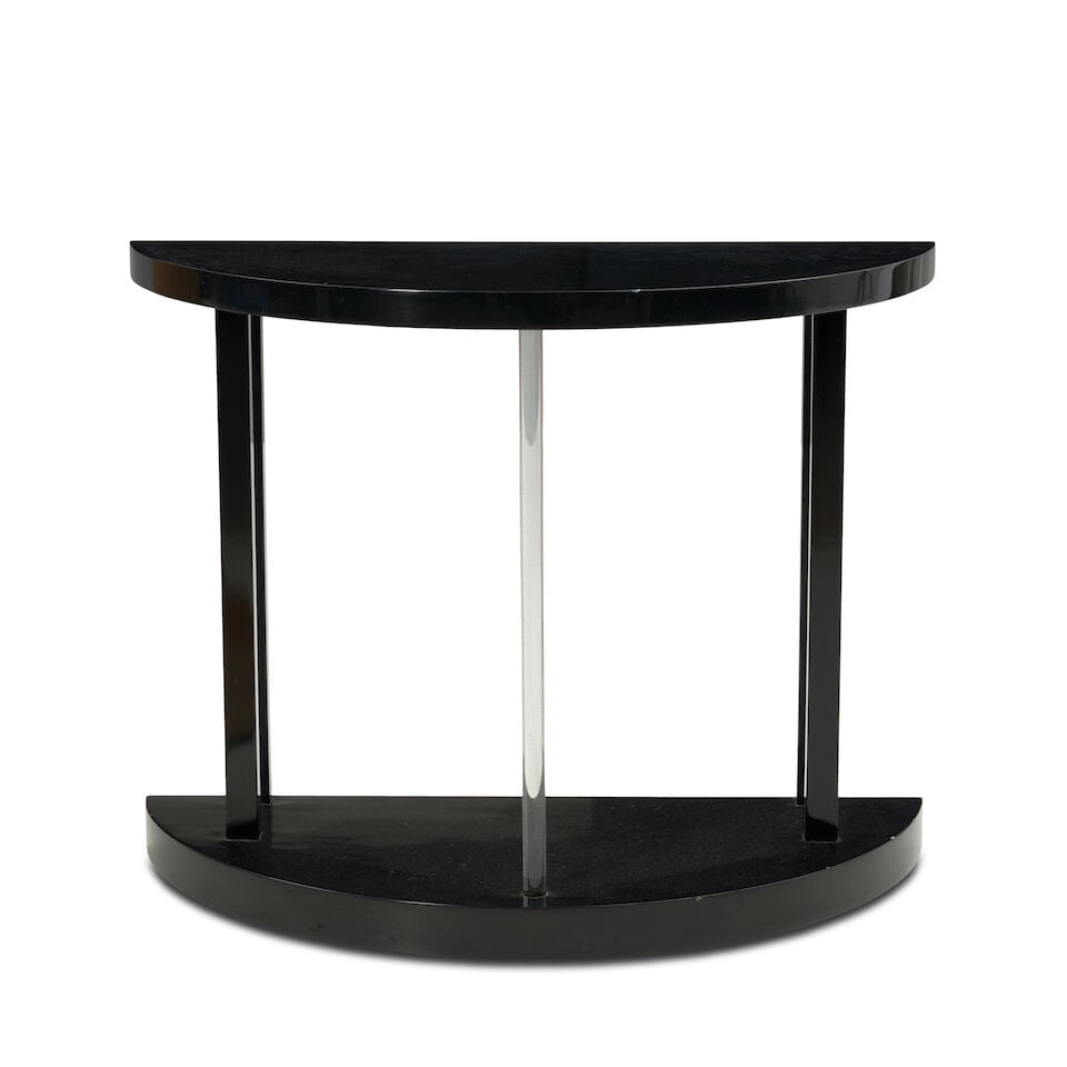 ART DECO-STYLE DEMILUNE CONSOLE probably United States, circa 1980, lacquered wood, Lucite, unma... (1 of 2)