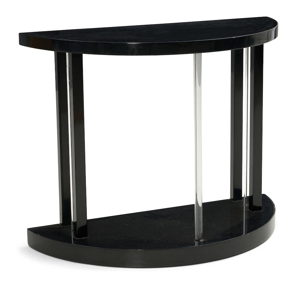 ART DECO-STYLE DEMILUNE CONSOLE probably United States, circa 1980, lacquered wood, Lucite, unma... - 2