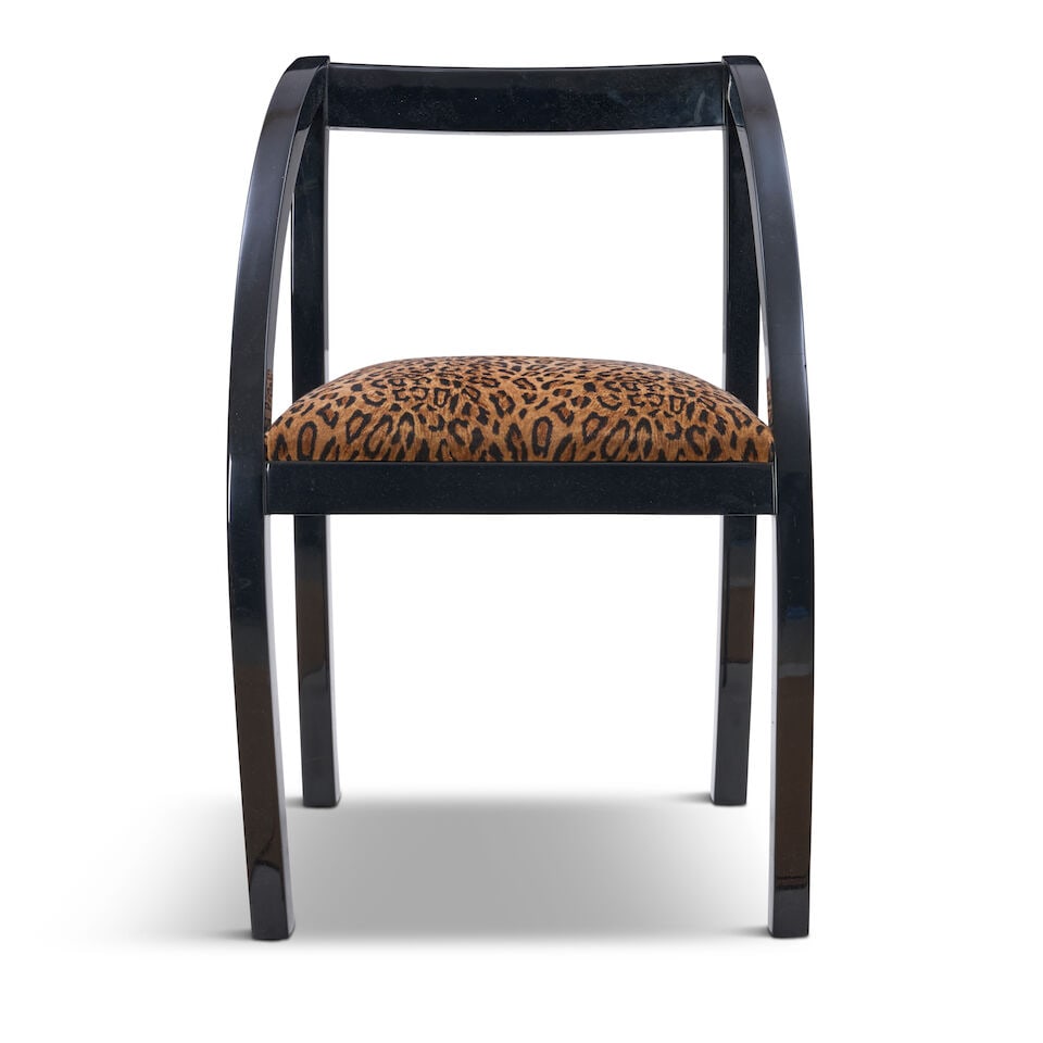 'D' CHAIR IN THE MANNER OF PAUL FRANKL United States, circa 1980, lacquered wood, upholstery, un... - 3
