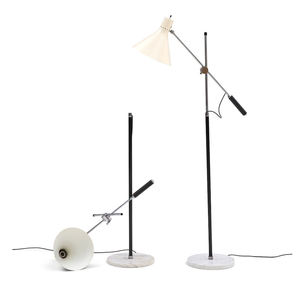 GINO SARFATTI (1912-1985) FOR ARTLUCE ADJUSTABLE FLOOR LAMP Italy, circa 1960, enameled aluminum... (1 of 2)