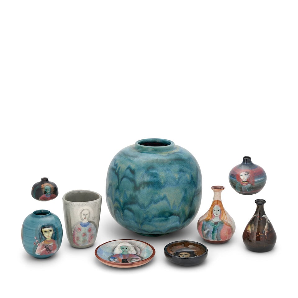 NINE WILLIAM (1910-1985) AND POLIA PILLIN (1909-1992) STUDIO POTTERY VESSELS Los Angeles, Califo...: NINE WILLIAM (1910-1985) AND POLIA PILLIN (1909-1992) STUDIO POTTERY VESSELS Los Angeles, California, late 20th century, glazed ceramic, all with the artist's name incised or underglaze, two dishes, d