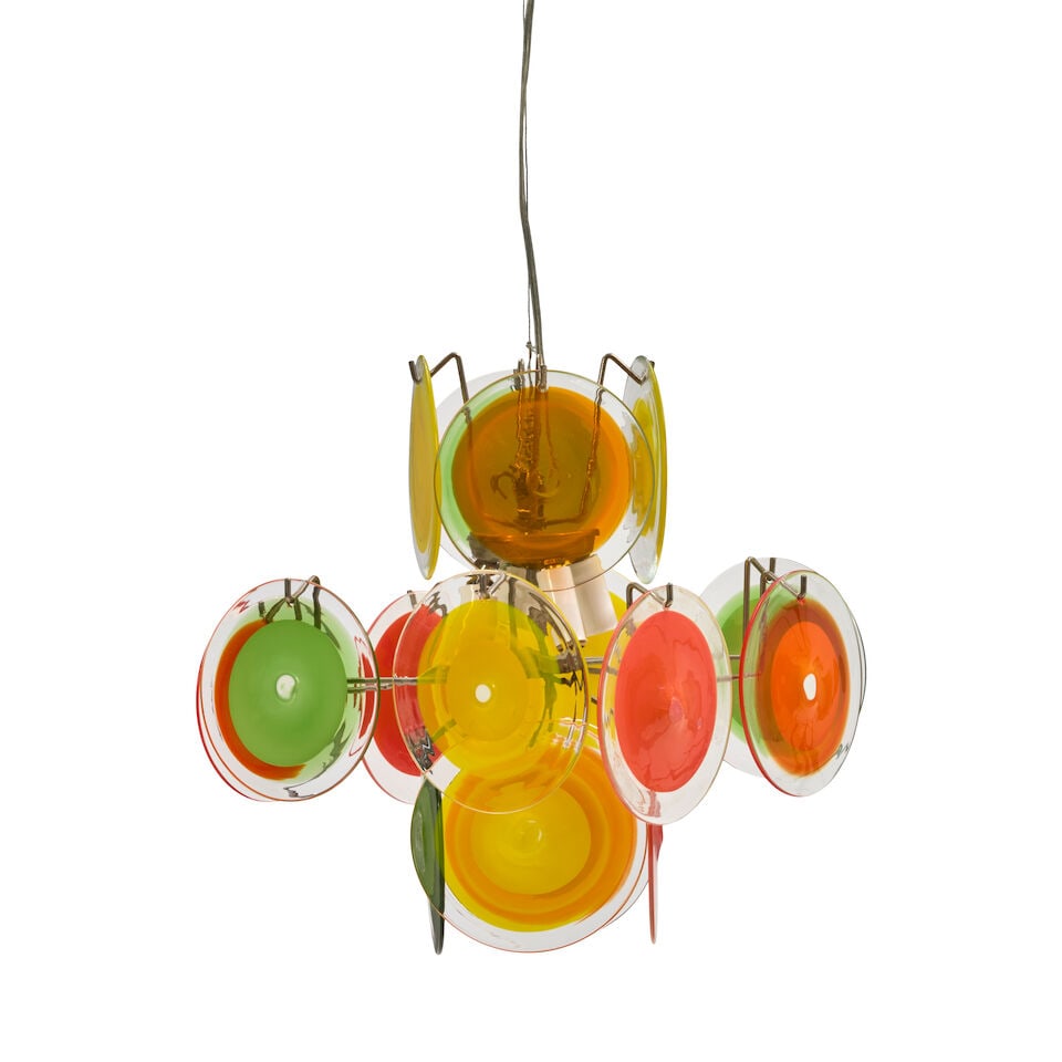 GINO VISTOSI (1925-1980) FOR VISTOSI DISC CHANDELIER Murano, Italy, circa 1965, polished nickel,... - 3