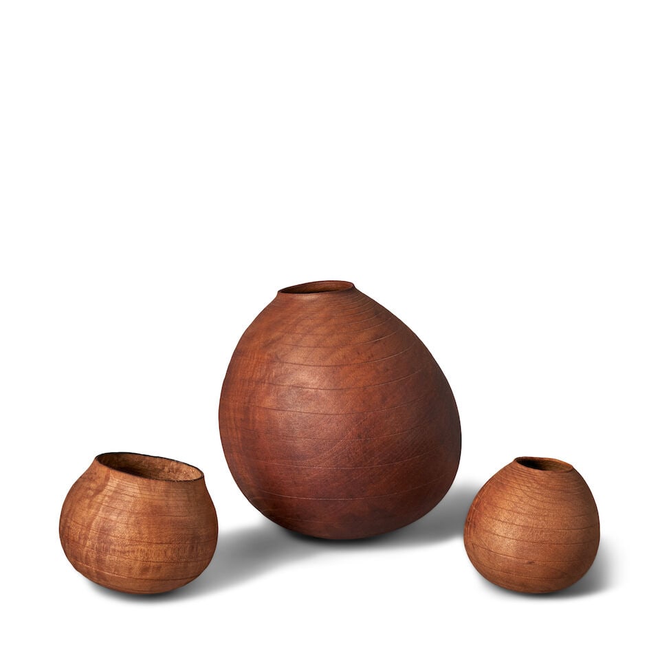 THREE CHRISTIAN BURCHARD (BORN 1955) 'GOURDS' Oregon, late 20th/early 21st century, Madrone burl... (1 of 2)
