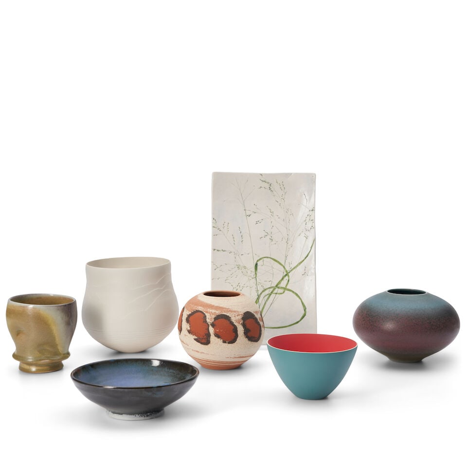 SEVEN STUDIO POTTERY VESSELS United States, late 20th/early 21st century, Mark Bell vase, Blue H... (1 of 2)