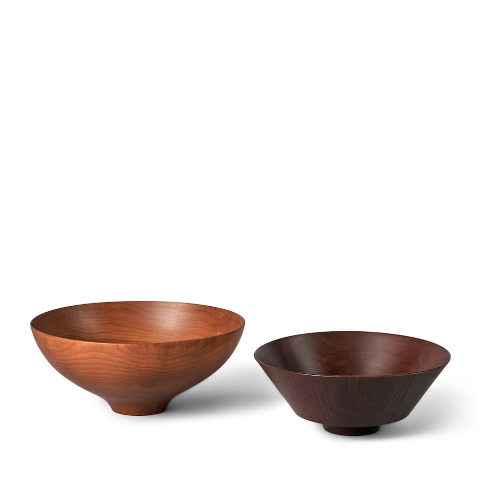 TWO BOB STOCKSDALE (1913-2003) BOWLS Berkeley, California, 1980s, larger bowl, 1983, yew, marked... (1 of 3)