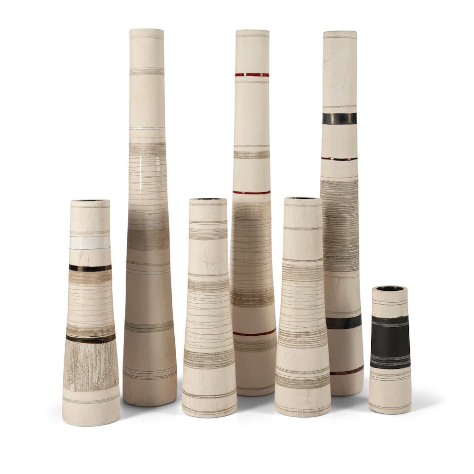 SEVEN HELEN VAUGHAN (20TH/21ST CENTURY) CERAMIC CANDLESTICKS Barrydale, South Africa, early 21st... (1 of 3)