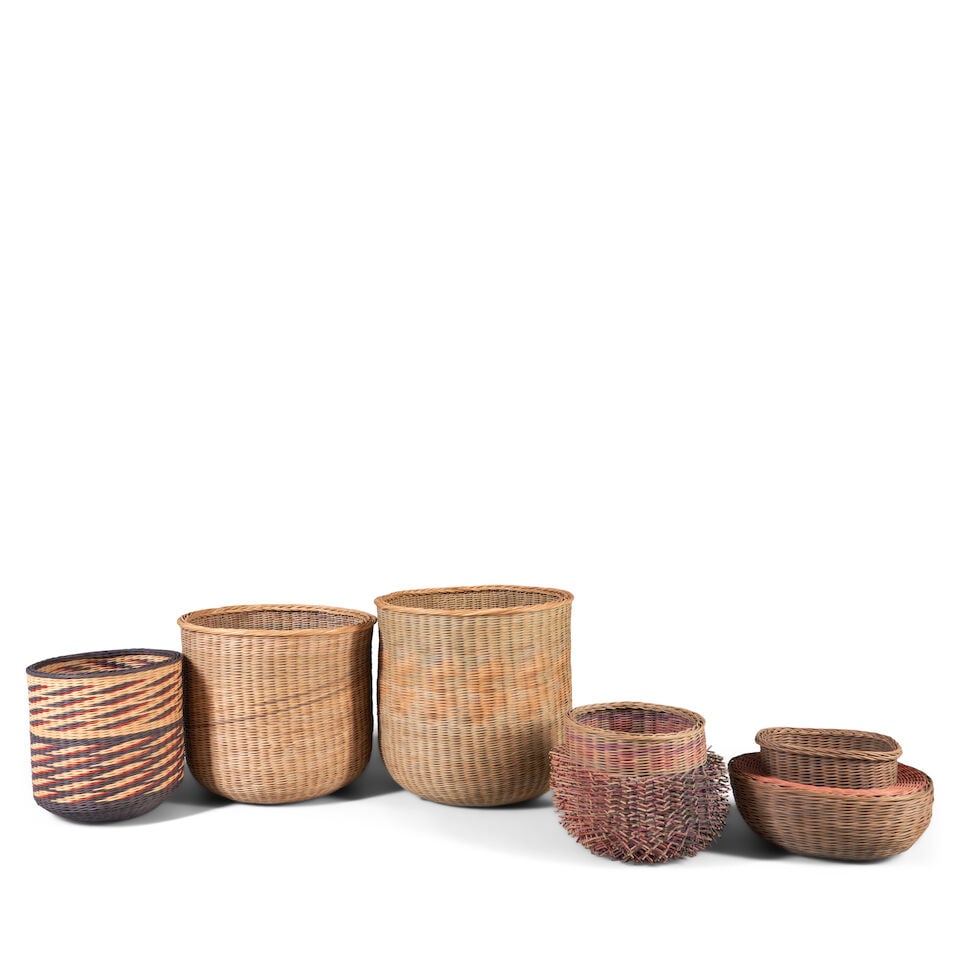 FIVE KARI LØNNING (BORN 1970) WOVEN BASKETS United States, dated 1986 to 2002, natural and ... (1 of 3)