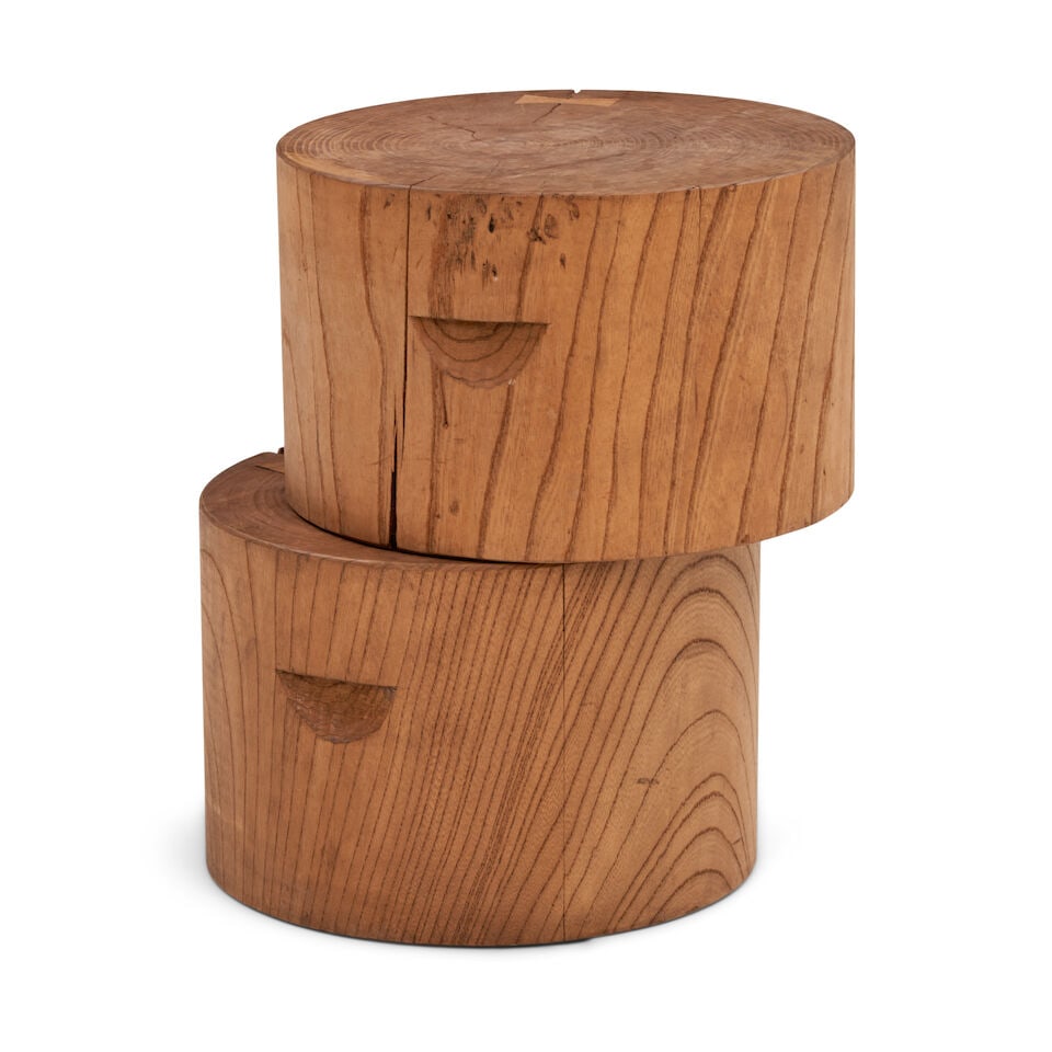 TWO OAK STOOLS ATTRIBUTED TO KIERAN KINSELLA probably New York, early 21st century, oak with oak... (1 of 1)