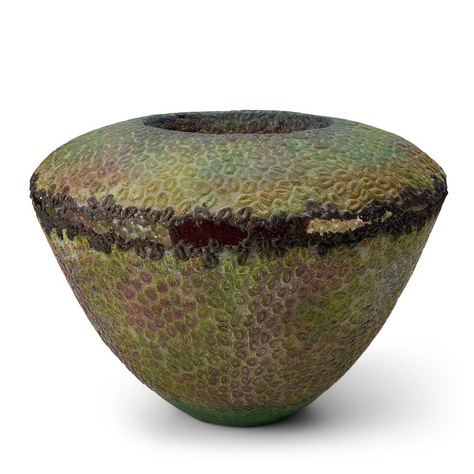 DEANNA CLAYTON (BORN 1964) VESSEL Wisconsin, 2004, pate-de-verre, electroplated copper, incised ... (1 of 4)