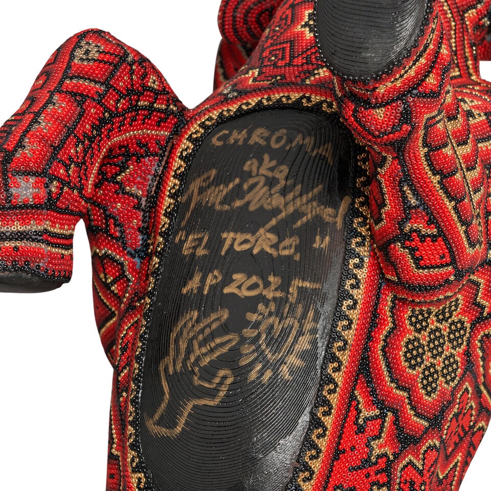 RICK WOLFRYD 'CHROMA' (BORN 1953) 'EL TORO: RED BULL' Mexico, 2025, Huichol beads on polymer for... - 2