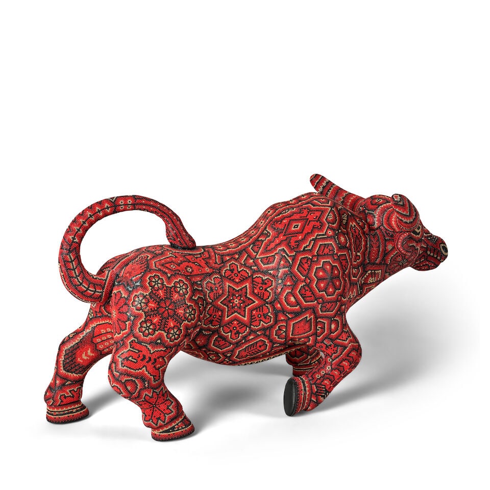 RICK WOLFRYD 'CHROMA' (BORN 1953) 'EL TORO: RED BULL' Mexico, 2025, Huichol beads on polymer for... - 3