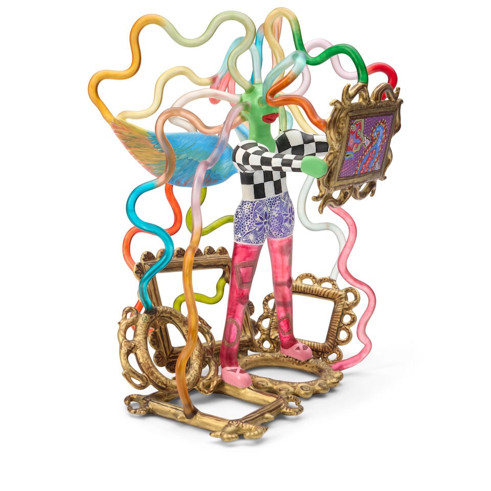 GINNY RUFFNER (1952-2025) 'ENVISIONING SERIES: ART MAKING' Seattle, Washington, 1995, flamework...: GINNY RUFFNER (1952-2025) 'ENVISIONING SERIES: ART MAKING' Seattle, Washington, 1995, flameworked and painted glass, signed and dated in ink 'Ginny Ruffner '95,' ht. 13 1/2 in. Footnotes: Provenance A