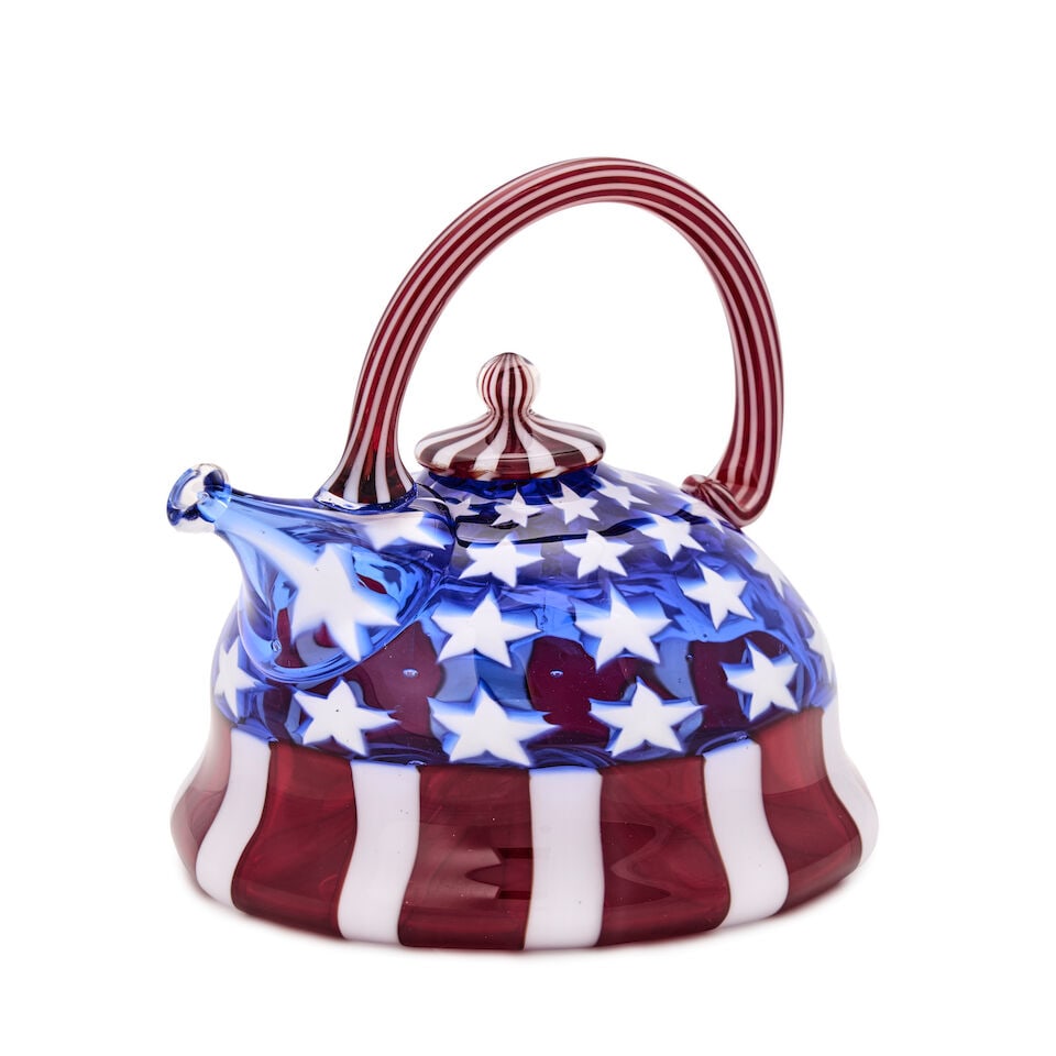 RICHARD MARQUIS (BORN 1945) 'STARS AND STRIPES TEAPOT' Washington, 1997, blown glass, incised ar... - 3