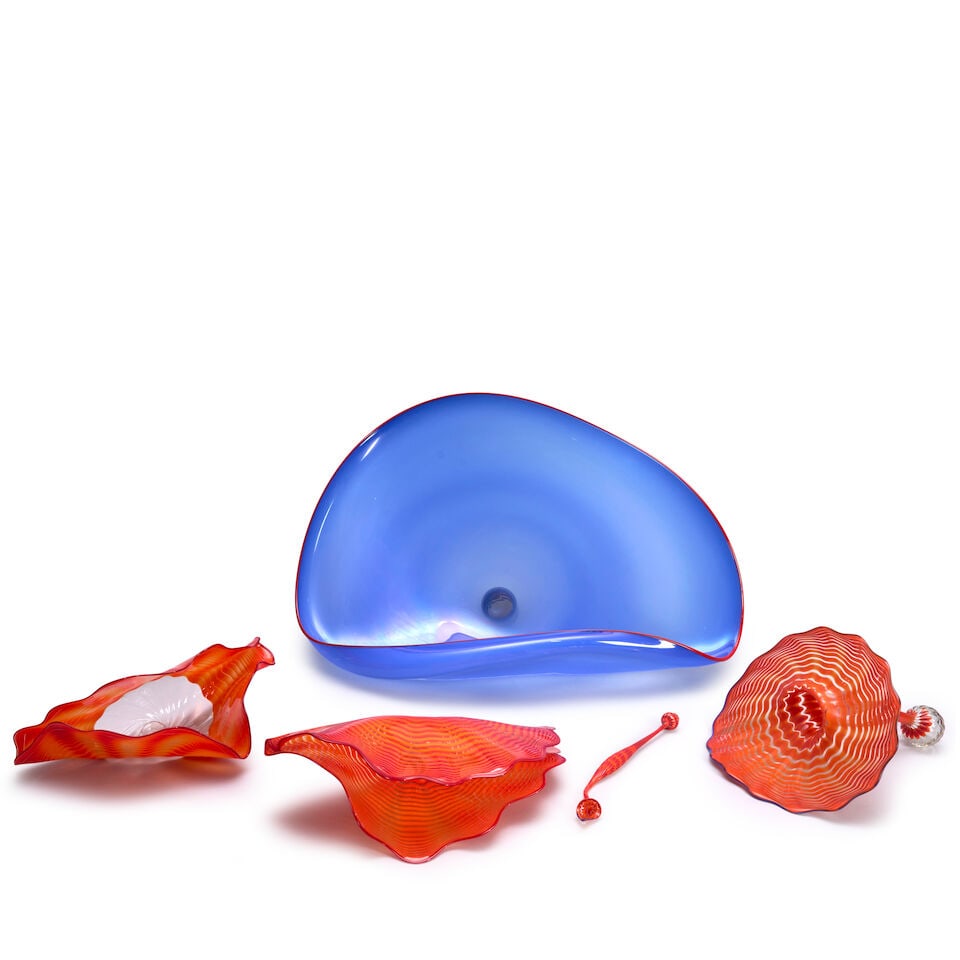 DALE CHIHULY (BORN 1941) FIVE-PIECE 'PERSIAN' SET Seattle, Washington, dated 1988, blown glass, ... - 4