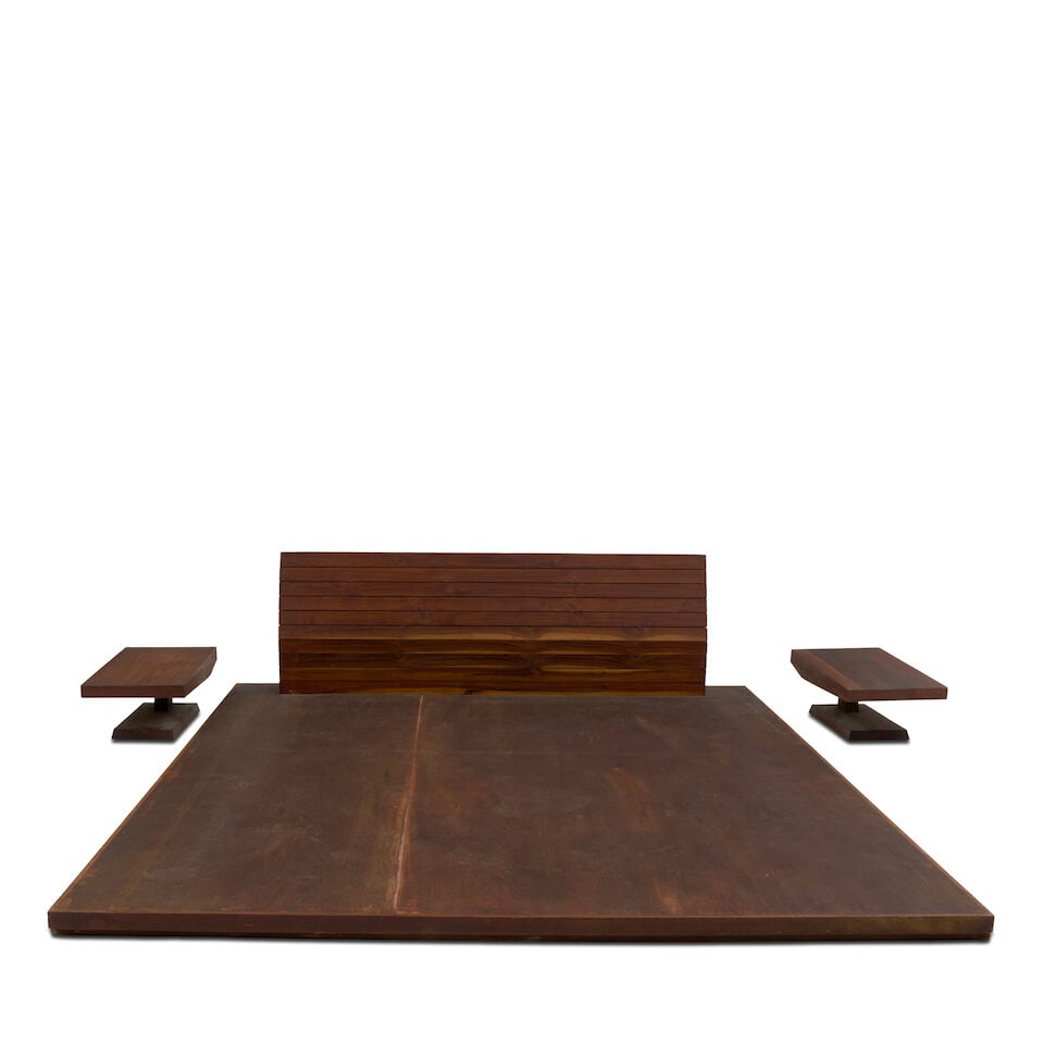NEILS SCHOENFELDER (20TH/21ST CENTURY) CUSTOM BED AND TWO SIDE TABLES early 21st century, hard w... (1 of 4)