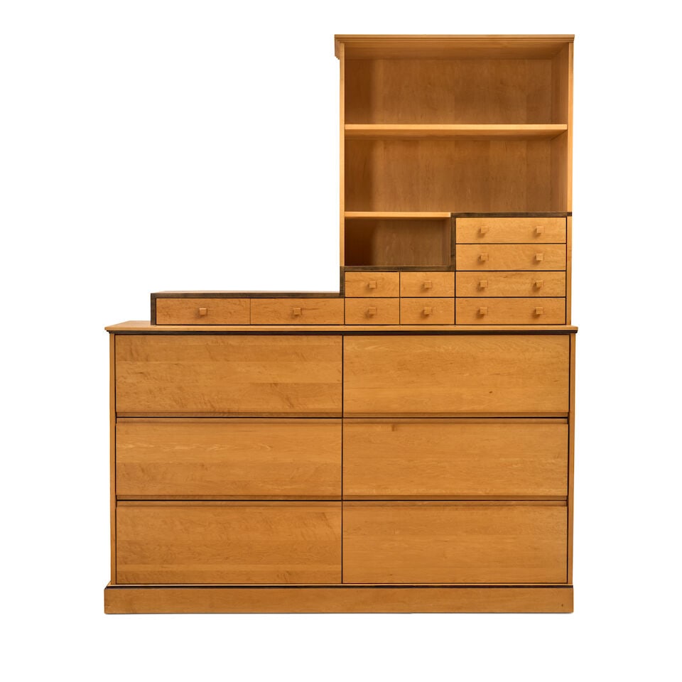 GRACE LEE SHILLING STORAGE/BOOKCASE UNIT Cambridge, Massachusetts, circa 2000, maple, birdseye m... (1 of 2)