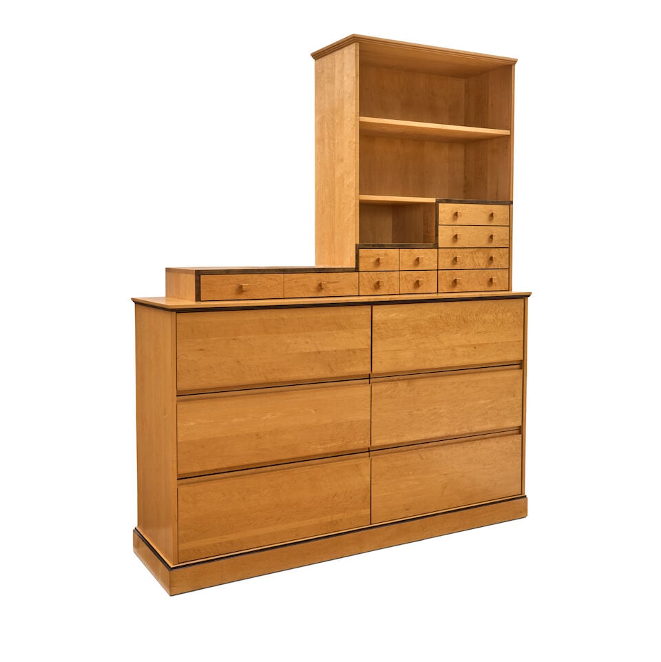 GRACE LEE SHILLING STORAGE/BOOKCASE UNIT Cambridge, Massachusetts, circa 2000, maple, birdseye m... - 2