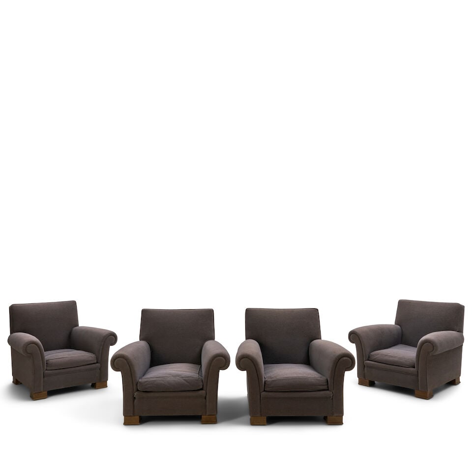 FOUR LOUNGE CHAIRS CUSTOM MADE IN THE MANNER OF JEAN-MICHEL FRANK Paris, France, circa 2000, uph... (1 of 3)