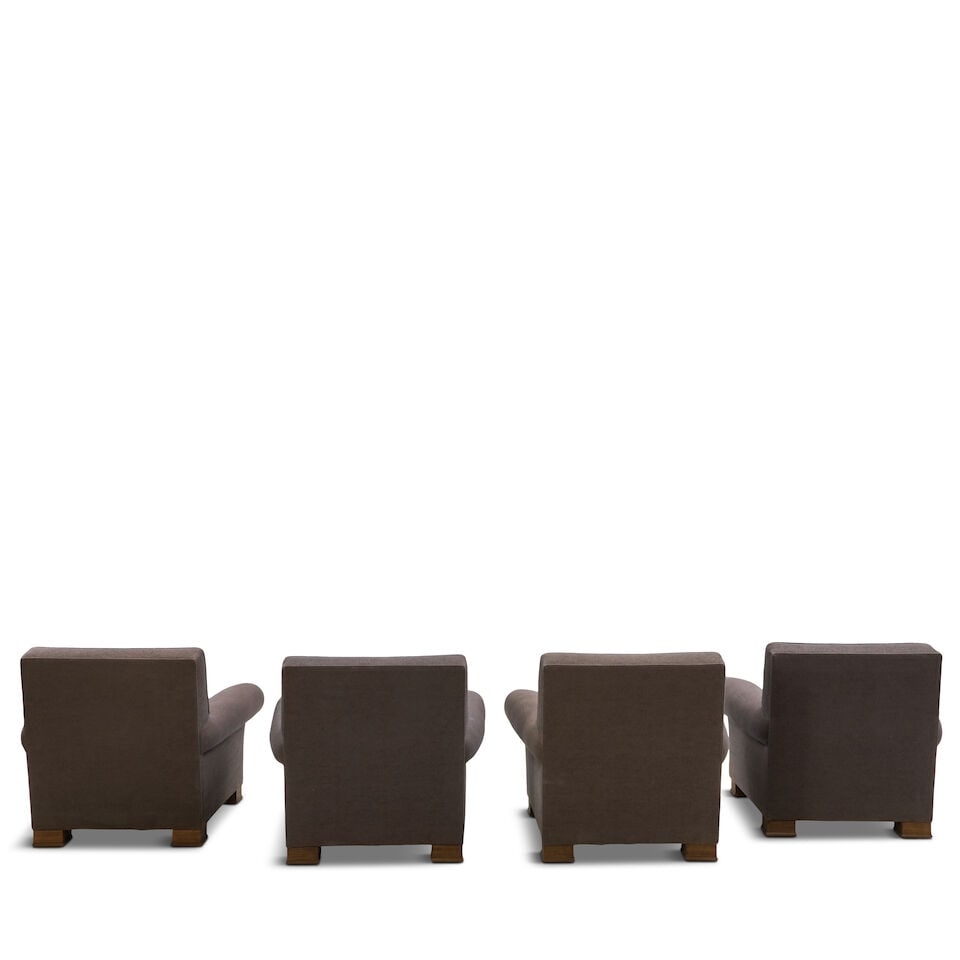 FOUR LOUNGE CHAIRS CUSTOM MADE IN THE MANNER OF JEAN-MICHEL FRANK Paris, France, circa 2000, uph... - 2