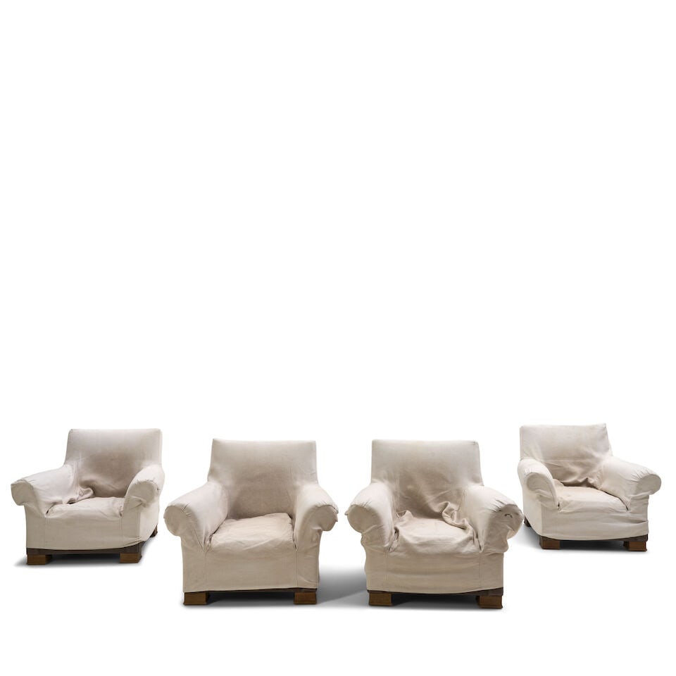 FOUR LOUNGE CHAIRS CUSTOM MADE IN THE MANNER OF JEAN-MICHEL FRANK Paris, France, circa 2000, uph... - 3