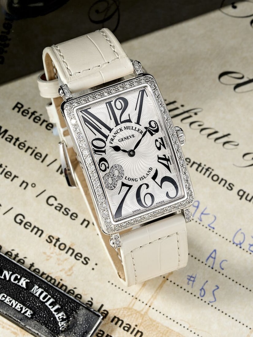 [NO RESERVE] FRANCK MULLER | LONG ISLAND, REF.952 QZ FL D 1R CD8 AC, A NEW OLD STOCK STAINLESS S...: [NO RESERVE] FRANCK MULLER | LONG ISLAND, REF.952 QZ FL D 1R CD8 AC, A NEW OLD STOCK STAINLESS STEEL AND DIAMOND-SET WRISTWATCH, CIRCA 2015 Case No: 63 Calibre: 772, quartz, signed Dial: Silvered guil