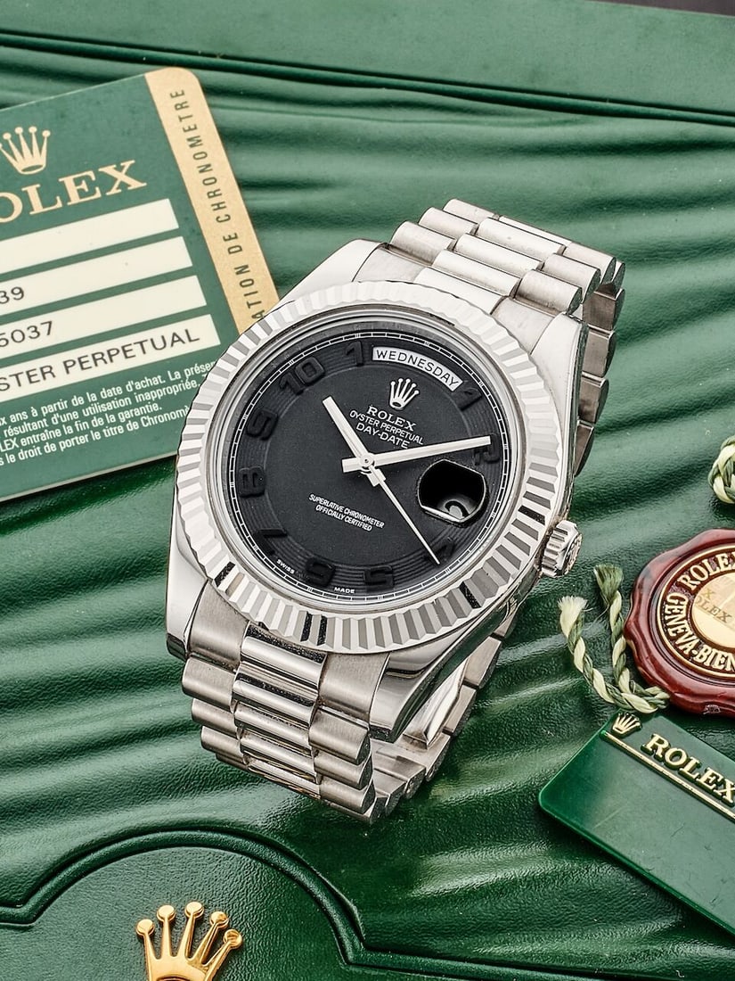 ROLEX | DAY-DATE II, REF.218239, A HEAVY WHITE GOLD BRACELET WATCH WITH DAY AND DATE, CIRCA 2008 (1 of 3)
