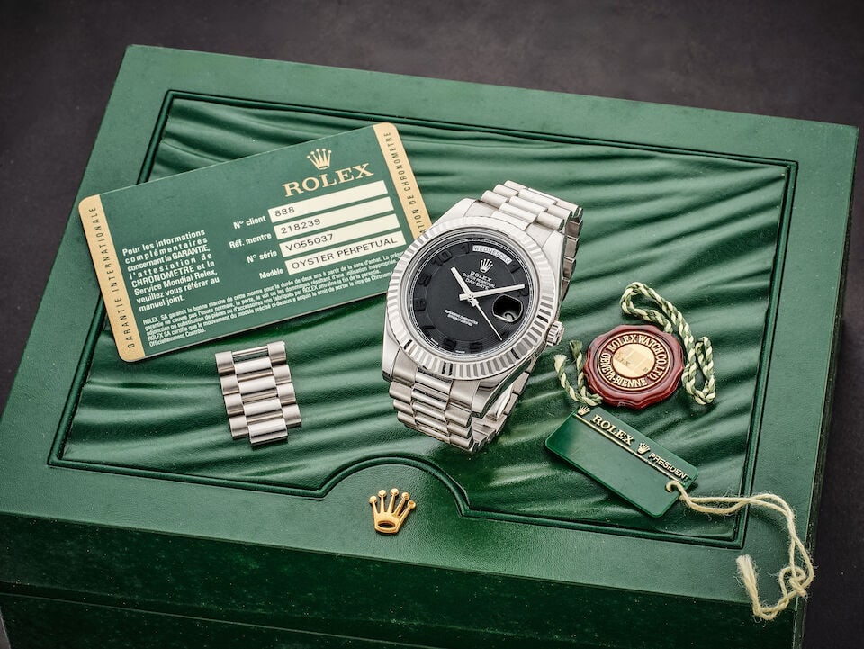 ROLEX | DAY-DATE II, REF.218239, A HEAVY WHITE GOLD BRACELET WATCH WITH DAY AND DATE, CIRCA 2008 - 3