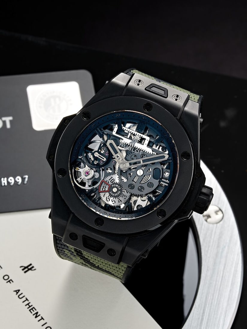 HUBLOT | BIG BANG MECA-10 BLACK MAGIC, REF.414.C1.1123.RX, A LIMITED EDITION CERAMIC SKELETONISE...: HUBLOT | BIG BANG MECA-10 BLACK MAGIC, REF.414.C1.1123.RX, A LIMITED EDITION CERAMIC SKELETONISED WRISTWATCH WITH 10-DAY POWER RESERVE, CIRCA 2017 Case No: Limited No. 18/500 Calibre: HUB1201, manual