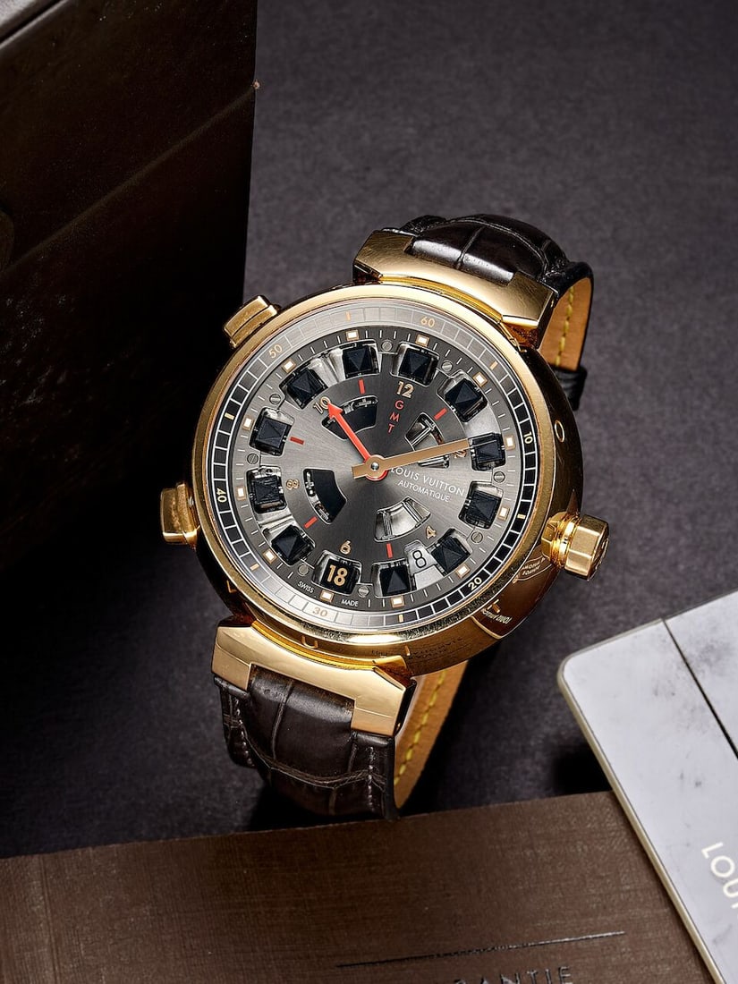 LOUIS VUITTON | TAMBOUR SPIN TIME GMT, REF.Q10C5, A PINK GOLD DUAL TIME ZONE JUMP HOUR SEMI-SKEL... (1 of 4)